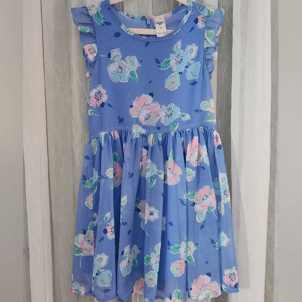 OshKosh Blue Twirl Floral Dress, S-5, EPreLC